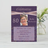 Elegant 80th Birthday Party Photo Invitations Kaart (Staand voorkant)