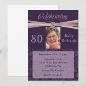Elegant 80th Birthday Party Photo Invitations Kaart (Voorkant / Achterkant)