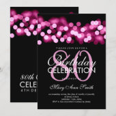 Elegant 80th Birthday Party Pink Hollywood Glam Kaart (Voorkant / Achterkant)