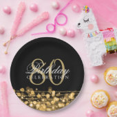 Elegant 80th Birthday Party Sparkles Gold Papieren Bordje (Feest)