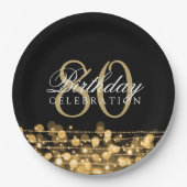 Elegant 80th Birthday Party Sparkles Gold Papieren Bordje (Voorkant)