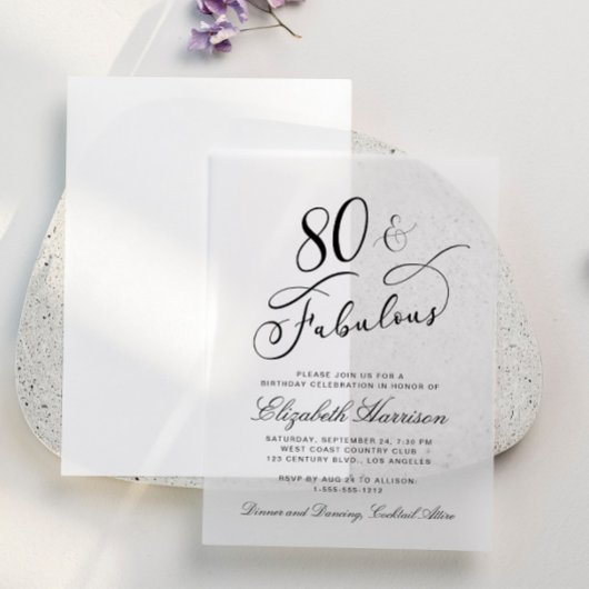 Elegant 80th Birthday Party Vellum Uitnodigingen