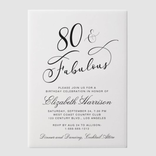 Elegant 80th Birthday Party Vellum Uitnodigingen