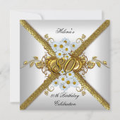 Elegant 80th Birthday Party White Daisy Gold Kaart (Voorkant)