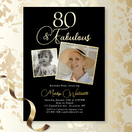 Elegant 80th Birthday Script Photo Folie Uitnodiging
