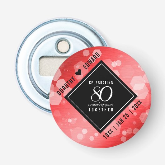 Elegant 80th Ruby Wedding Jubileum Celebration Button Flesopener (Voorkant)