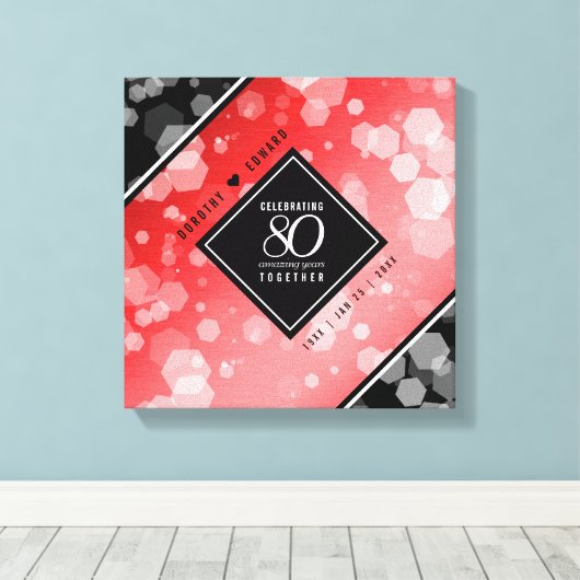 Elegant 80th Ruby Wedding Jubileum Celebration Canvas Afdruk (Insitu (Houten vloer))