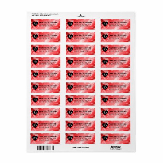 Elegant 80th Ruby Wedding Jubileum Celebration Etiket (Full Sheet)