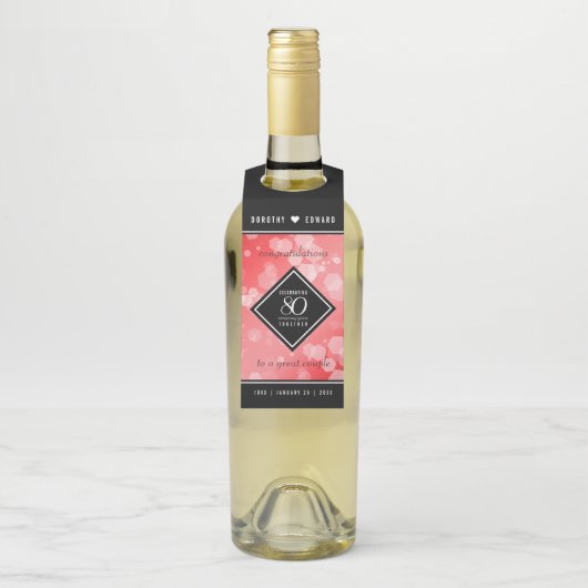 Elegant 80th Ruby Wedding Jubileum Celebration Flessenhanger (Op fles)