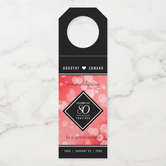 Elegant 80th Ruby Wedding Jubileum Celebration Flessenhanger (Voorkant)