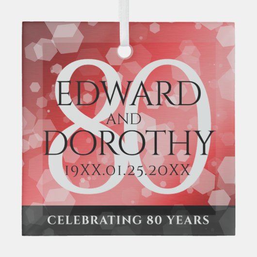 Elegant 80th Ruby Wedding Jubileum Celebration Glas Ornament (Voorkant)