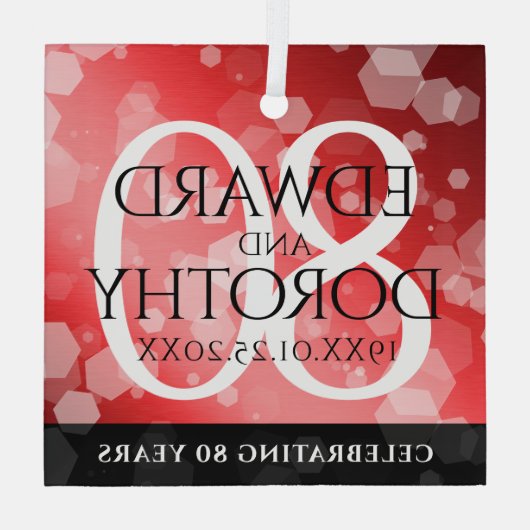 Elegant 80th Ruby Wedding Jubileum Celebration Glas Ornament (Achterkant)