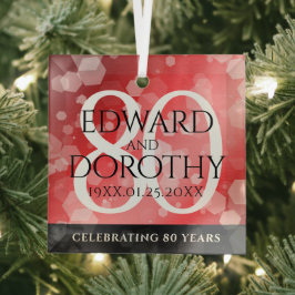 Elegant 80th Ruby Wedding Jubileum Celebration Glas Ornament