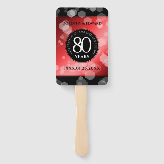 Elegant 80th Ruby Wedding Jubileum Celebration Handwaaier (Achterkant)