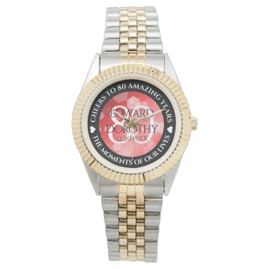 Elegant 80th Ruby Wedding Jubileum Celebration Horloge (Voorkant)