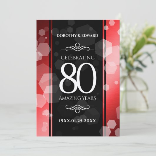 Elegant 80th Ruby Wedding Jubileum Celebration Kaart (Staand voorkant)