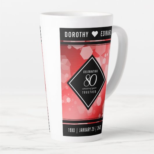 Elegant 80th Ruby Wedding Jubileum Celebration Latte Mok (Rechterhoek)