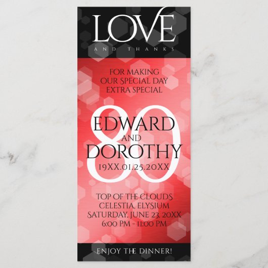 Elegant 80th Ruby Wedding Jubileum Celebration Menu (Achterkant)