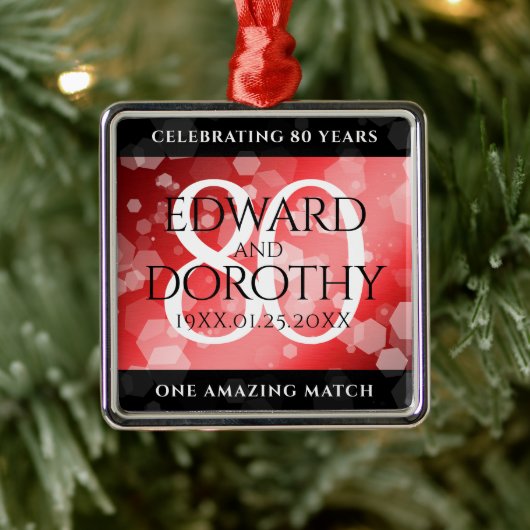 Elegant 80th Ruby Wedding Jubileum Celebration Metalen Ornament (Boom)