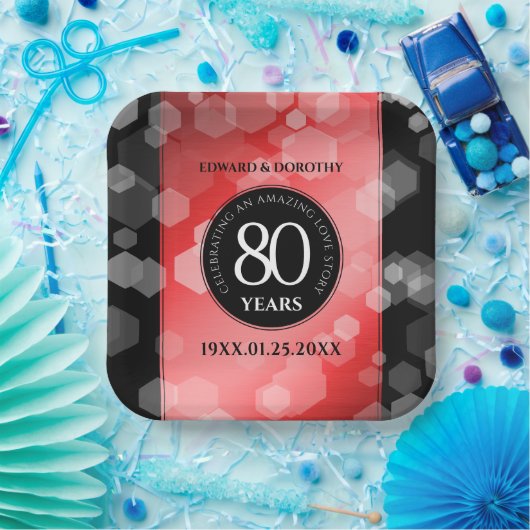 Elegant 80th Ruby Wedding Jubileum Celebration Papieren Bordje (Feest)