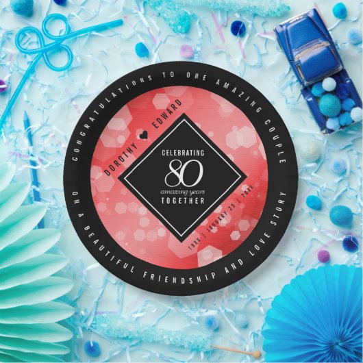 Elegant 80th Ruby Wedding Jubileum Celebration Papieren Bordje (Feest)