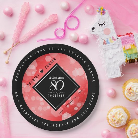 Elegant 80th Ruby Wedding Jubileum Celebration Papieren Bordje (Feest)
