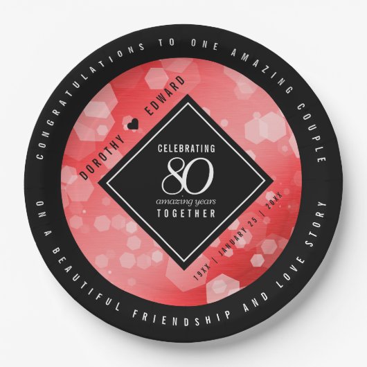 Elegant 80th Ruby Wedding Jubileum Celebration Papieren Bordje (Voorkant)