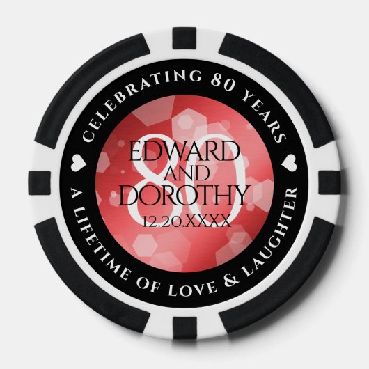 Elegant 80th Ruby Wedding Jubileum Celebration Poker Chips (Voorkant)