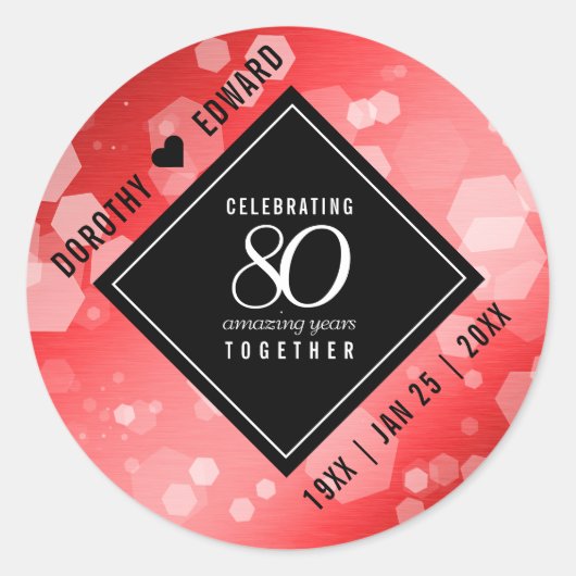 Elegant 80th Ruby Wedding Jubileum Celebration Ronde Sticker (Voorkant)
