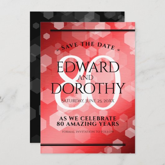 Elegant 80th Ruby Wedding Jubileum Celebration Save The Date (Voorkant / Achterkant)