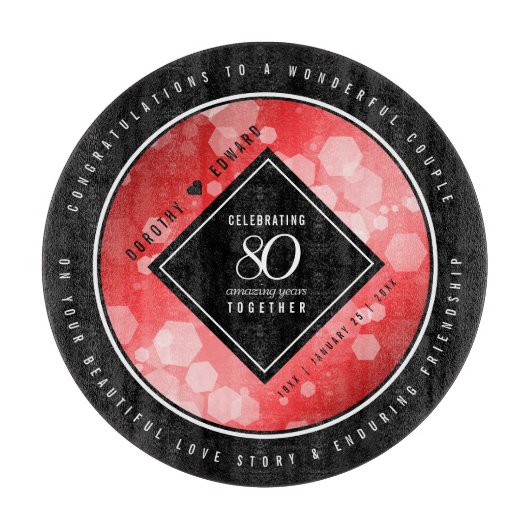 Elegant 80th Ruby Wedding Jubileum Celebration Snijplank (Voorkant)