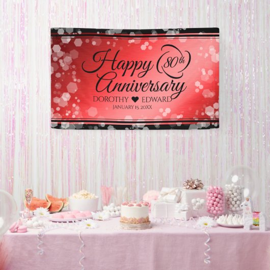 Elegant 80th Ruby Wedding Jubileum Celebration Spandoek (Feest)