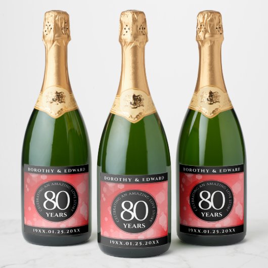 Elegant 80th Ruby Wedding Jubileum Celebration Sparkling Wijnetiket (Flessen)