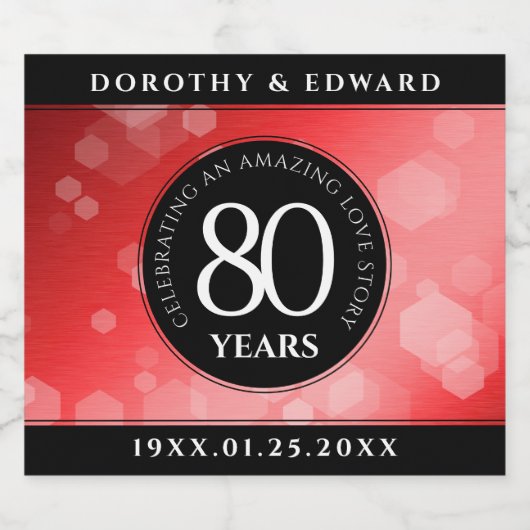 Elegant 80th Ruby Wedding Jubileum Celebration Sparkling Wijnetiket (Enkel label)