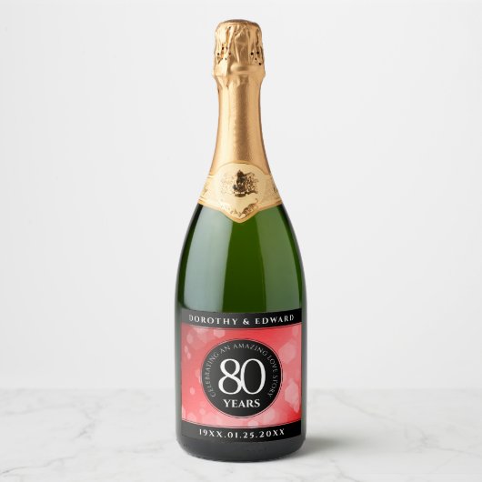 Elegant 80th Ruby Wedding Jubileum Celebration Sparkling Wijnetiket (Voorkant)
