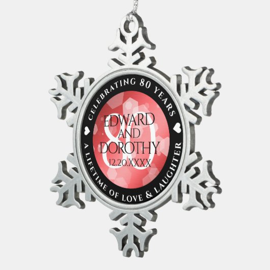 Elegant 80th Ruby Wedding Jubileum Celebration Tin Sneeuwvlok Ornament (Rechts)