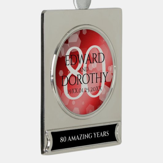 Elegant 80th Ruby Wedding Jubileum Celebration Verzilverd Banner Ornament (Rechts)