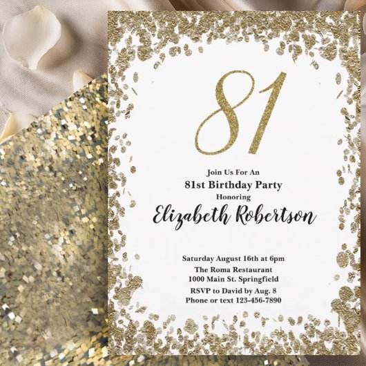 Elegant 81st Birthday Invitation For Her in Gold Kaart