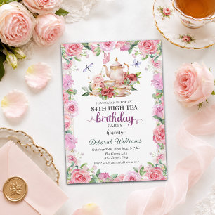 Elegant 84ste verjaardag high tea feestje kaart