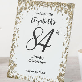 Elegant 84ste verjaardag welkomstbord gouden lover reclamebord met voetstuk