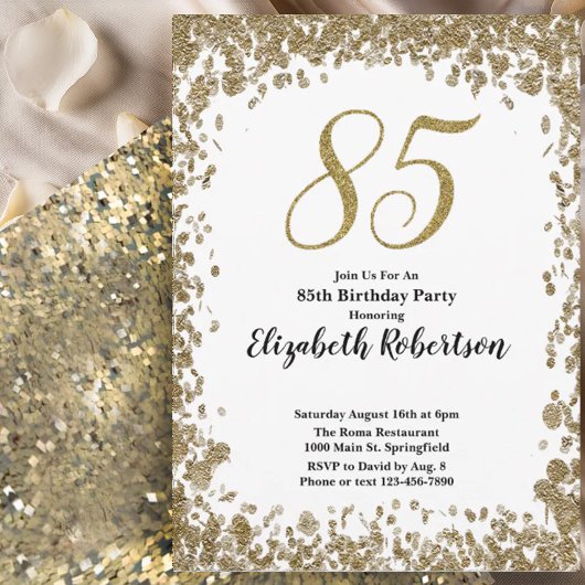 Elegant 85th Birthday Invitation For Her in Gold Kaart