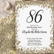 Elegant 86th Birthday Invitation For Her in Gold