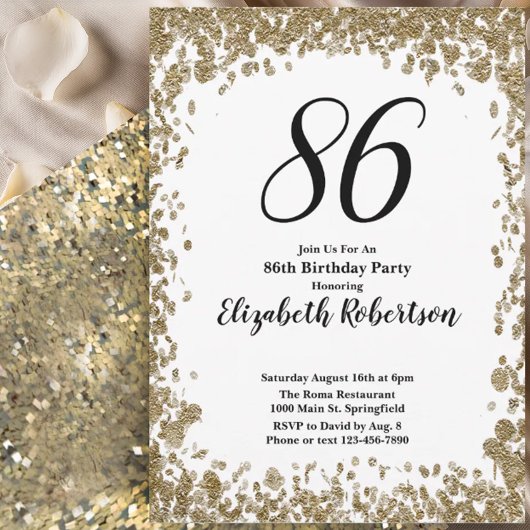 Elegant 86th Birthday Invitation For Her in Gold Kaart