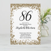 Elegant 86th Birthday Invitation For Her in Gold Kaart (Staand voorkant)