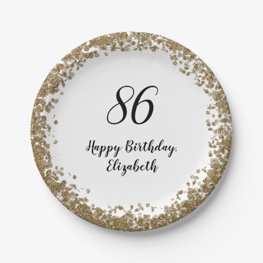 Elegant 86th Birthday Plates With Gold Sequins Papieren Bordje (Voorkant)