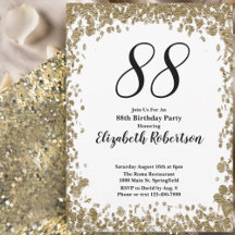 Elegant 88th Birthday Invitation For Her in Gold