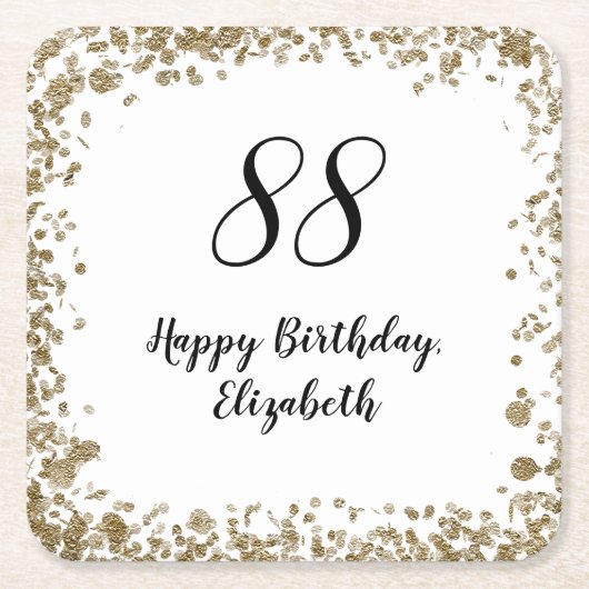 Elegant 88th Birthday Napkins With Gold Sequins Kartonnen Onderzetters (Voorkant)