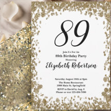 Elegant 89th Birthday Invitation For Her in Gold
