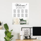 Elegant 8 tafel wit rose bruiloft zitgrafiek poster (Thuiskantoor)