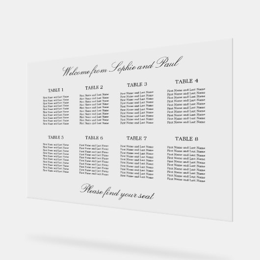 Elegant 8 tafel zitgrafiek Acryl teken Acryl Bord (Hoek)